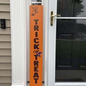 Trick or Treat Indoor Outdoor Porch Sign. Witches hat and spider.