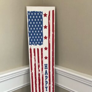 Home Decor red white and blue indoor sign. Happy July 4th.