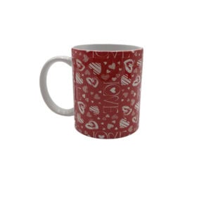 Red Love mug. White and red hearts.