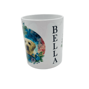 Personalized dog mug. Pet with floral design.