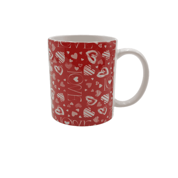 A Love Mug is perfect as an Anniversary gift or give to someone you Love. Red and white design.