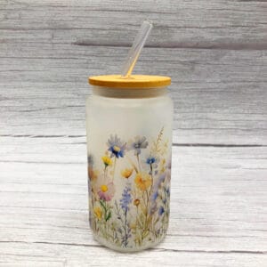 Wildflower frosted glass tumbler. Gift for Mom, Birthday, Teacher Appreciation, or friend.