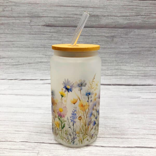 Wildflower frosted glass tumbler. Gift for Mom, Birthday, Teacher Appreciation, or friend.