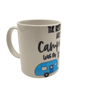 Personalized camping mug for Dad. Camper, trees and stars. Father's Day.