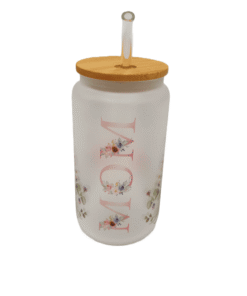 Mom Tumbler. Pink with flowers.