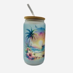 Ocean scene tumbler. Beach Vibes with sailboat.