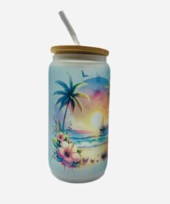 Ocean scene tumbler. Beach Vibes with sailboat.
