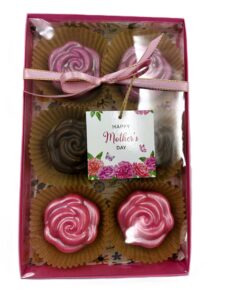Gift box showing six rose chocolate covered oreos for Mother's Day.